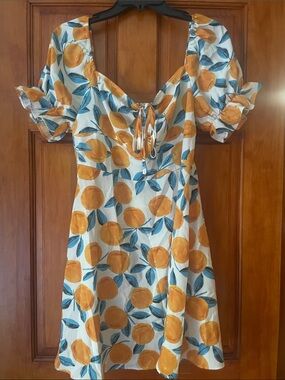 Tie-Front Mini Dress in Orange Print
